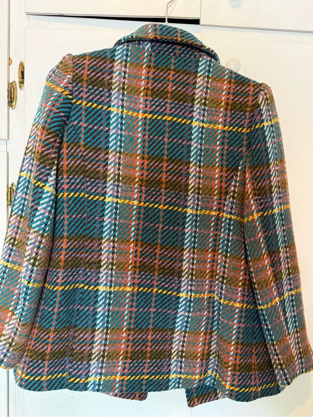 Vintage Teal Plaid Double-Breasted Wool Coat - Picture 6 of 10